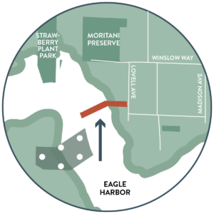 Map of Winslow Rookery, noting its location south of Moritani Preserve and west of Lovell Ave