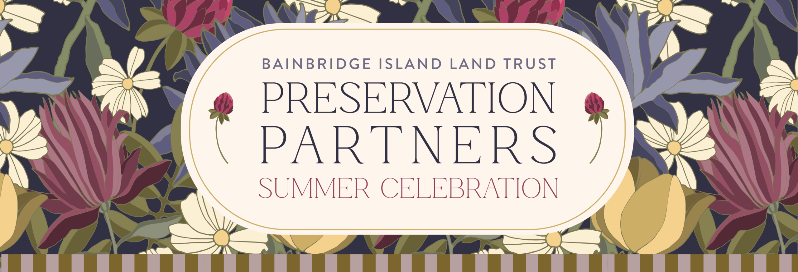 Preservation Partners Summer Celebration graphic with bold floral background